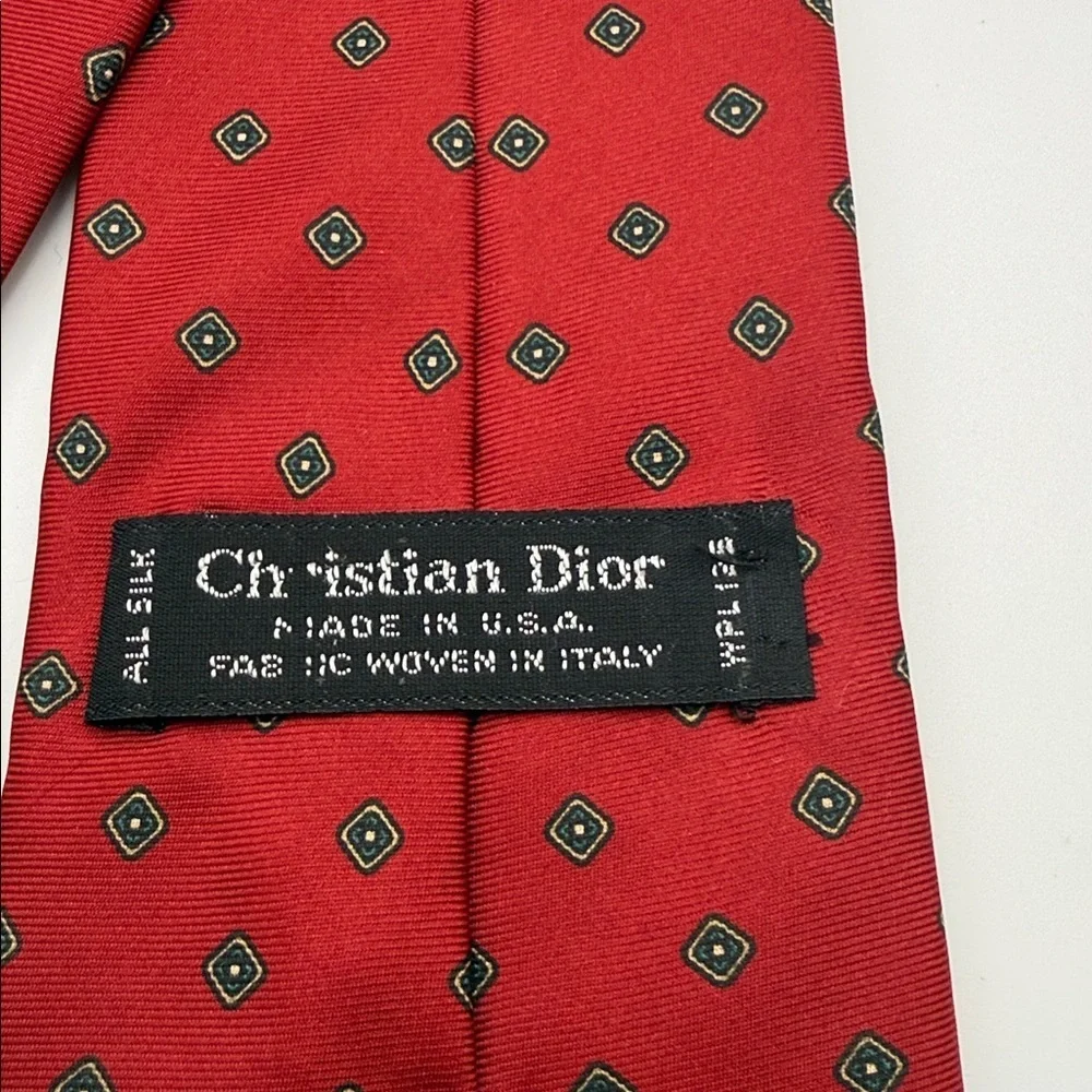 Vintage Christian Dior red all silk necktie with dot pattern. Made in the USA.